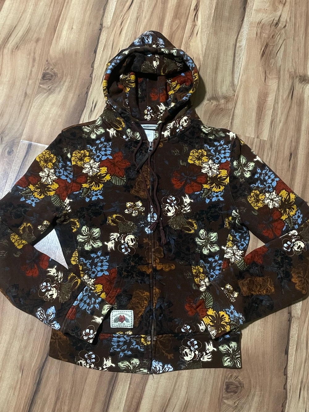 Disney Parks Exclusive Surf Co Brown Tropical Floral Minnie Mouse Zip Up Hoodie